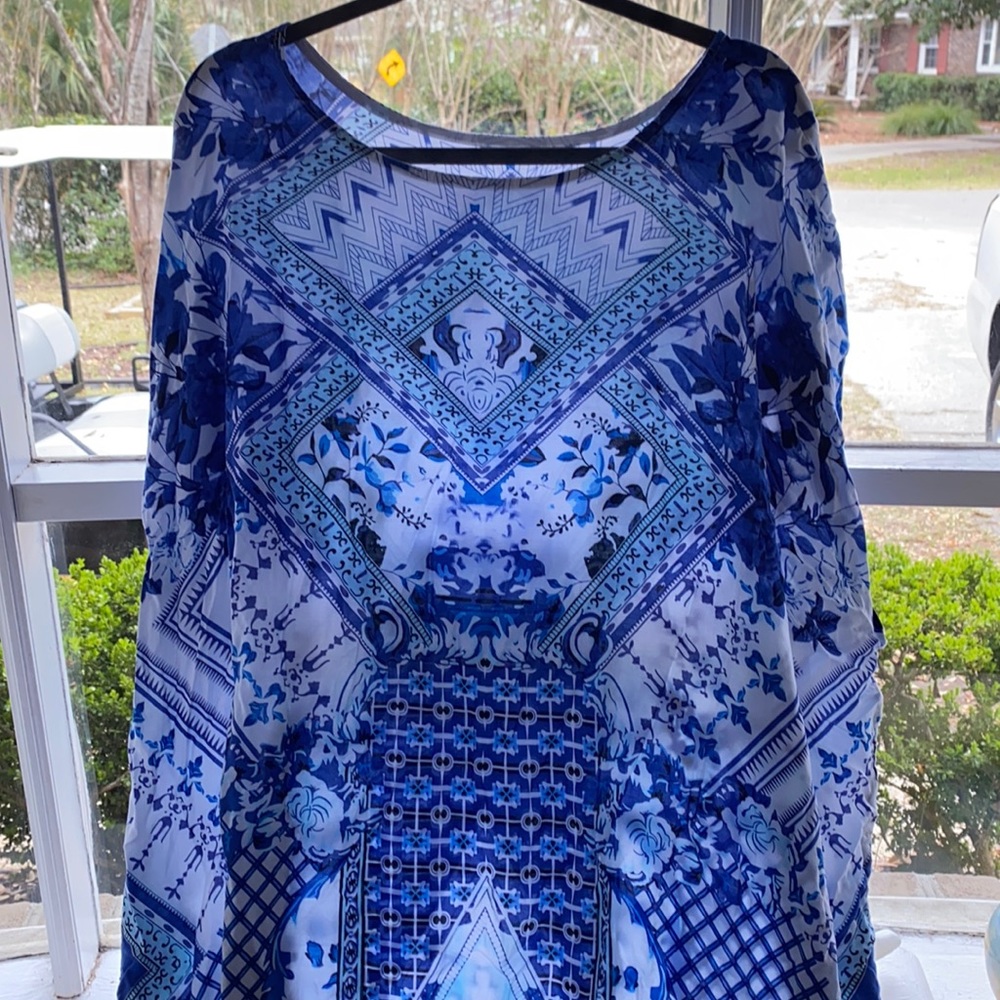 Blue and White Maxi Beach Coverup